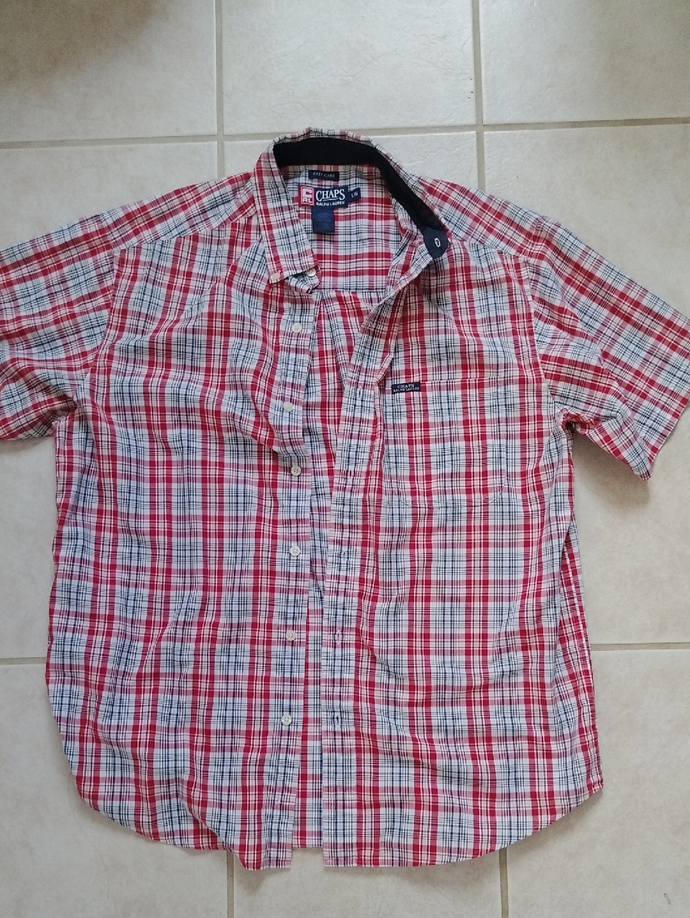 Chaps Red and White Plaid Short-Sleeve Button-Down Shirt